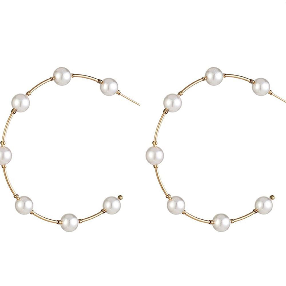 Pearl Earrings with Large Hoop Design
