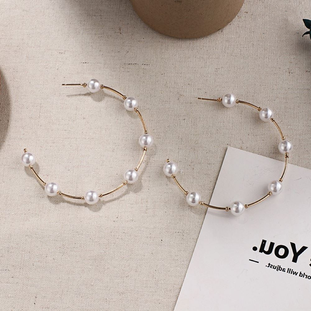 Pearl Earrings with Large Hoop Design