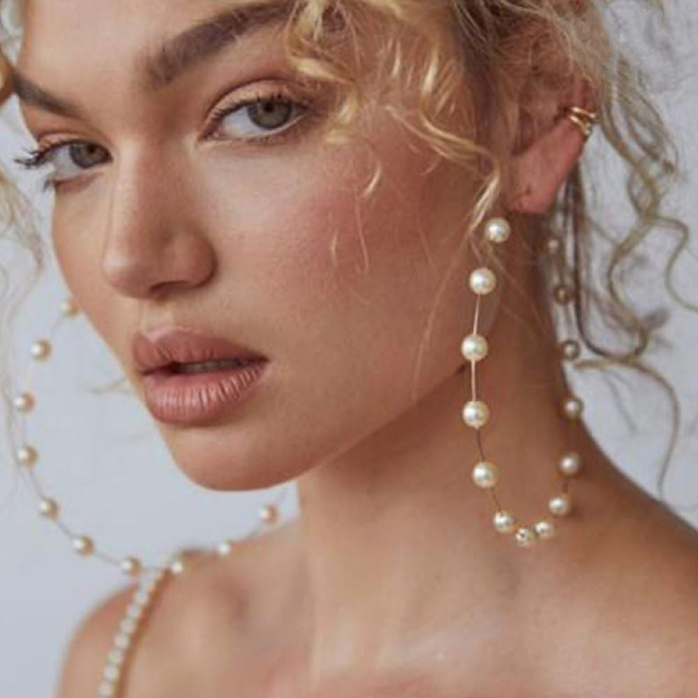 Pearl Earrings with Large Hoop Design