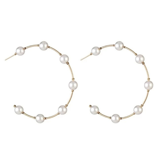 Pearl Earrings with Large Hoop Design